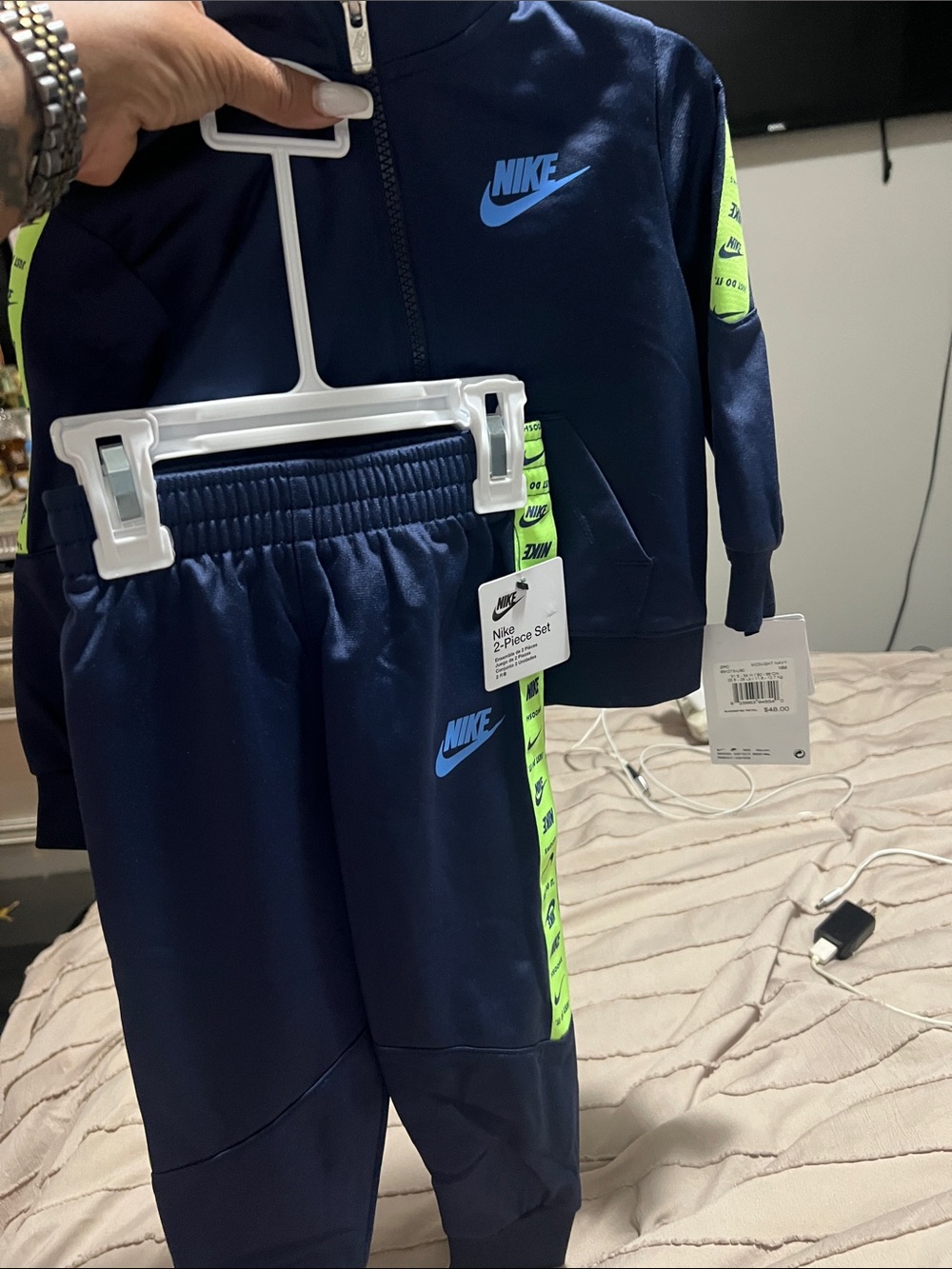 Nike Navy Blue & Neon Green Kids Joggers